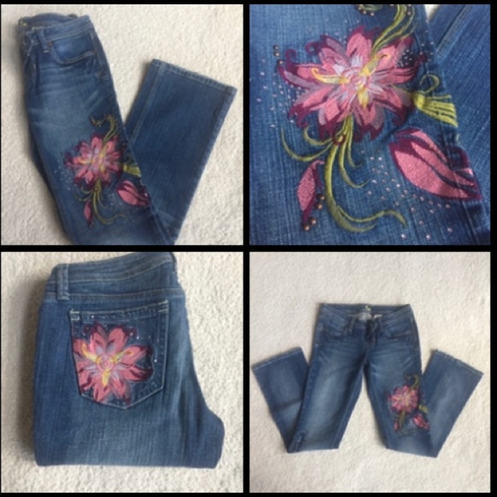 ZCO Floral Embroidered & Jeweled Jeans